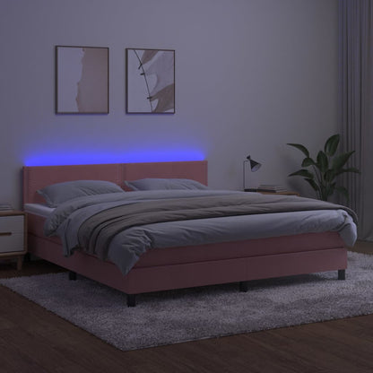 Letto a Molle con Materasso e LED Rosa 180x200 cm in Velluto | homemem39