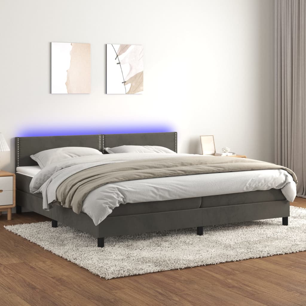 Letto a Molle con Materasso e LED Grigio Scuro 200x200 cm - homemem39