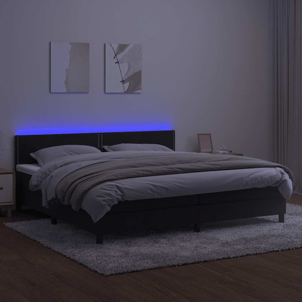 Letto a Molle con Materasso e LED Nero 200x200 cm in Velluto
