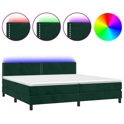 Letto a Molle con Materasso e LED Verde Scuro 200x200cm Velluto | homemem39