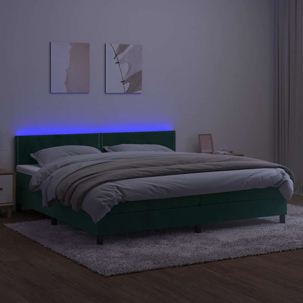 Letto a Molle con Materasso e LED Verde Scuro 200x200cm Velluto | homemem39