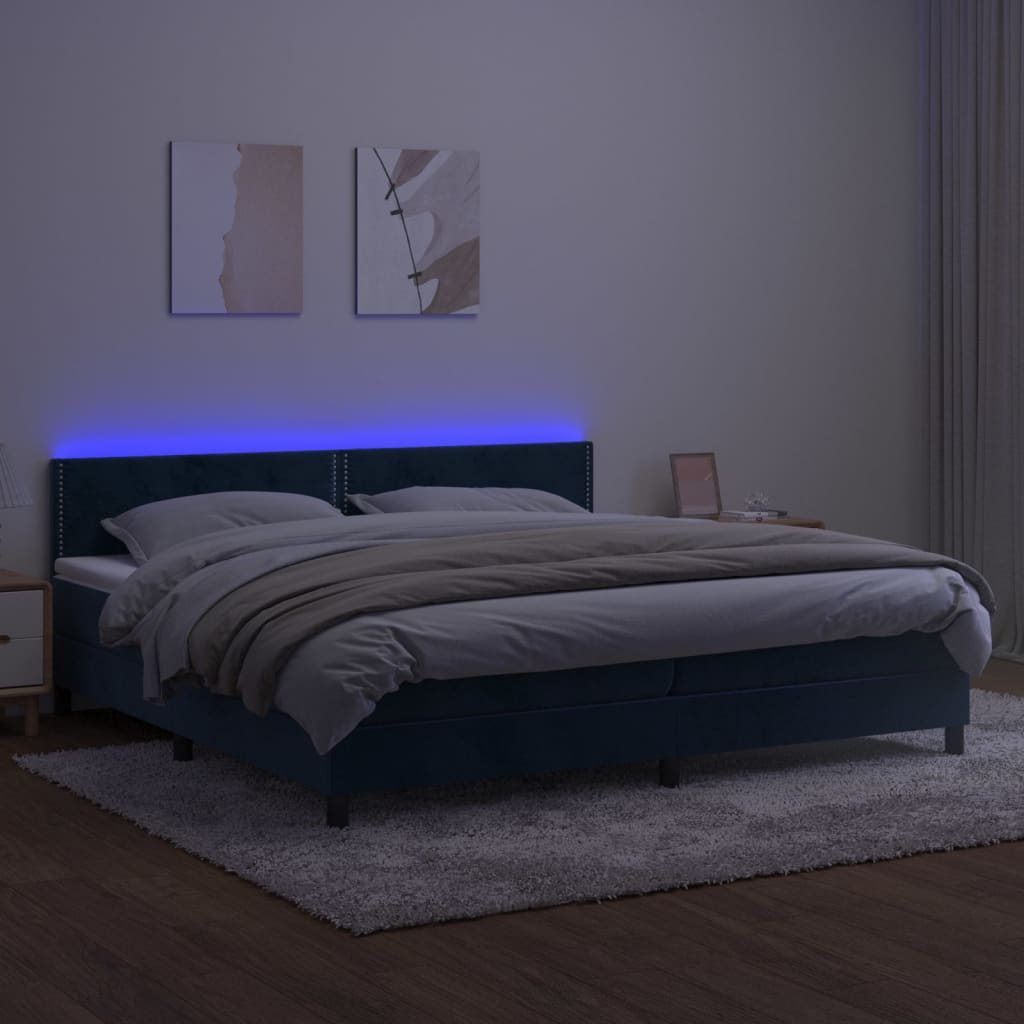 Letto a Molle con Materasso e LED Blu Scuro 200x200 cm - homemem39