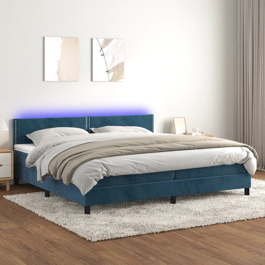 Letto a Molle con Materasso e LED Blu Scuro 200x200 cm - homemem39