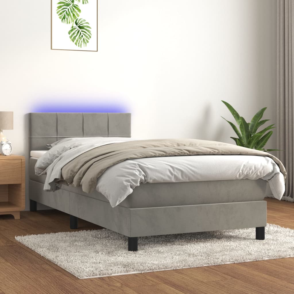 Letto a Molle con Materasso e LED Grigio Chiaro 80x200 cm Velluto - homemem39