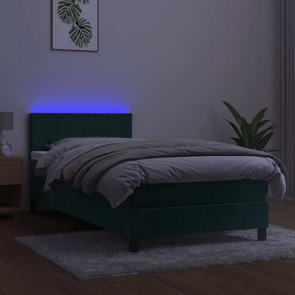 Letto a Molle con Materasso e LED Verde Scuro 80x200cm Velluto | homemem39