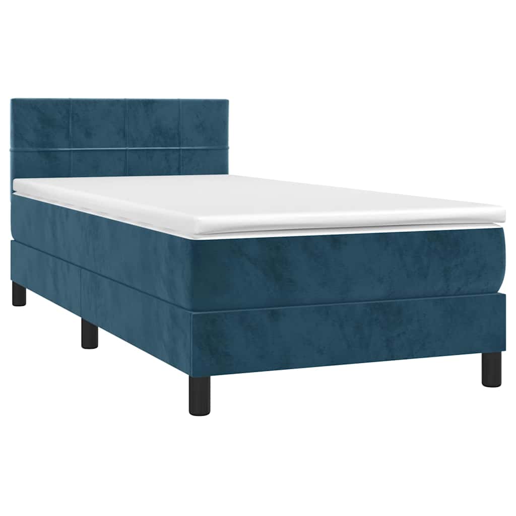 Letto a Molle con Materasso e LED Blu Scuro 80x200cm in Velluto