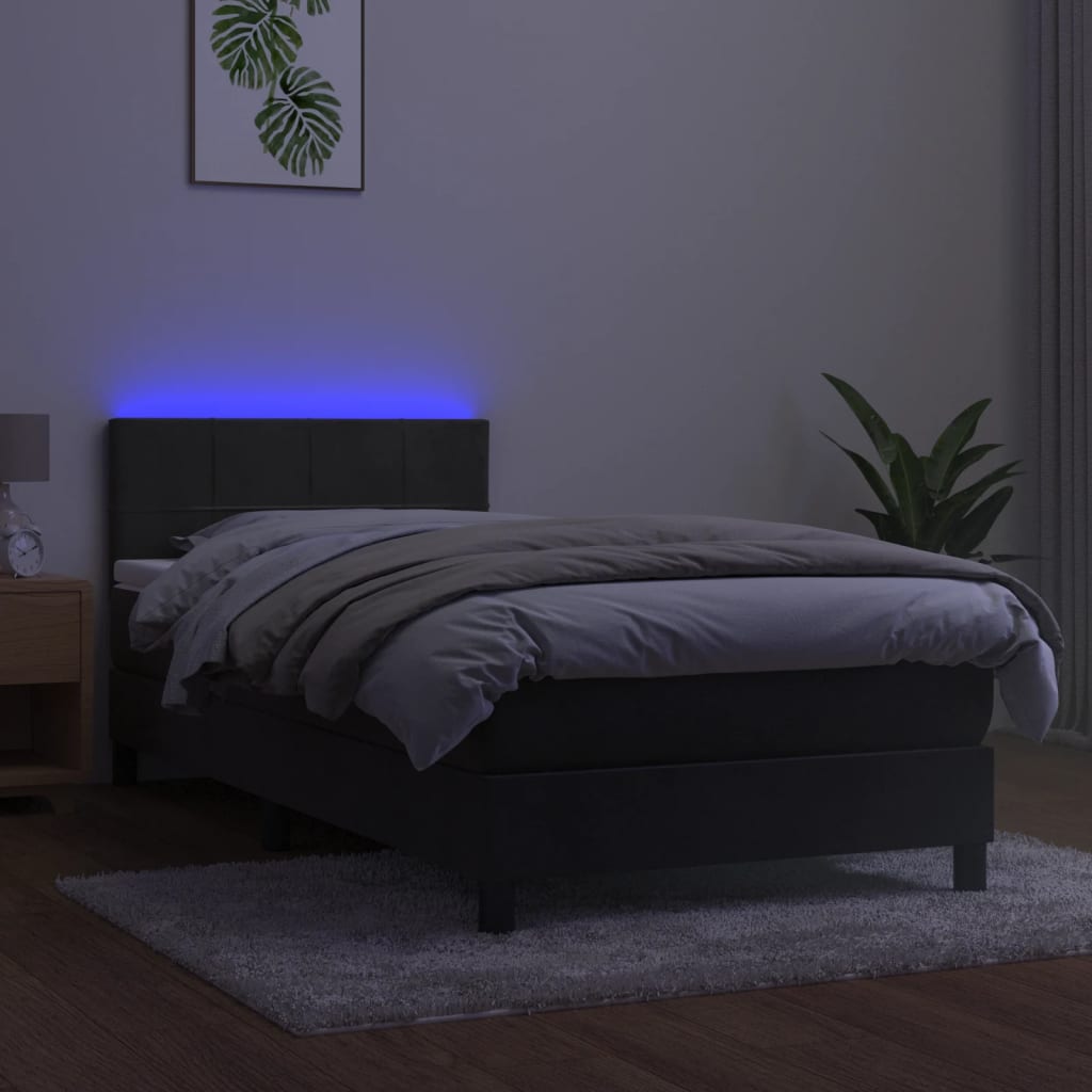 Letto a Molle con Materasso e LED Grigio Scuro 90x190cm Velluto - homemem39