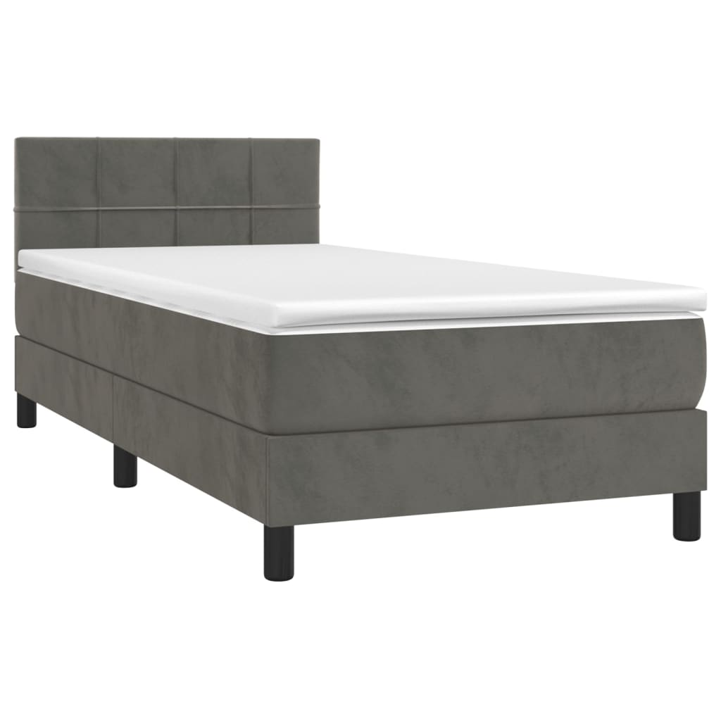 Letto a Molle con Materasso e LED Grigio Scuro 90x190cm Velluto - homemem39