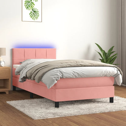 Letto a Molle con Materasso e LED Rosa 90x190 cm in Velluto - homemem39