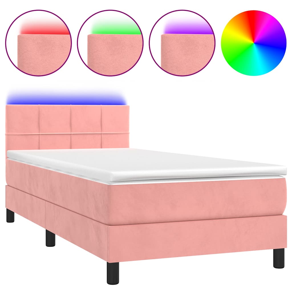 Letto a Molle con Materasso e LED Rosa 90x200 cm in Velluto