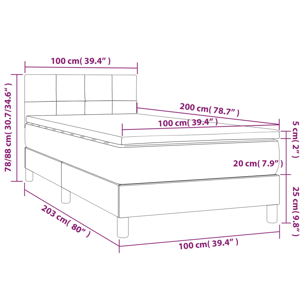 Letto a Molle con Materasso e LED Nero 100x200 cm in Velluto