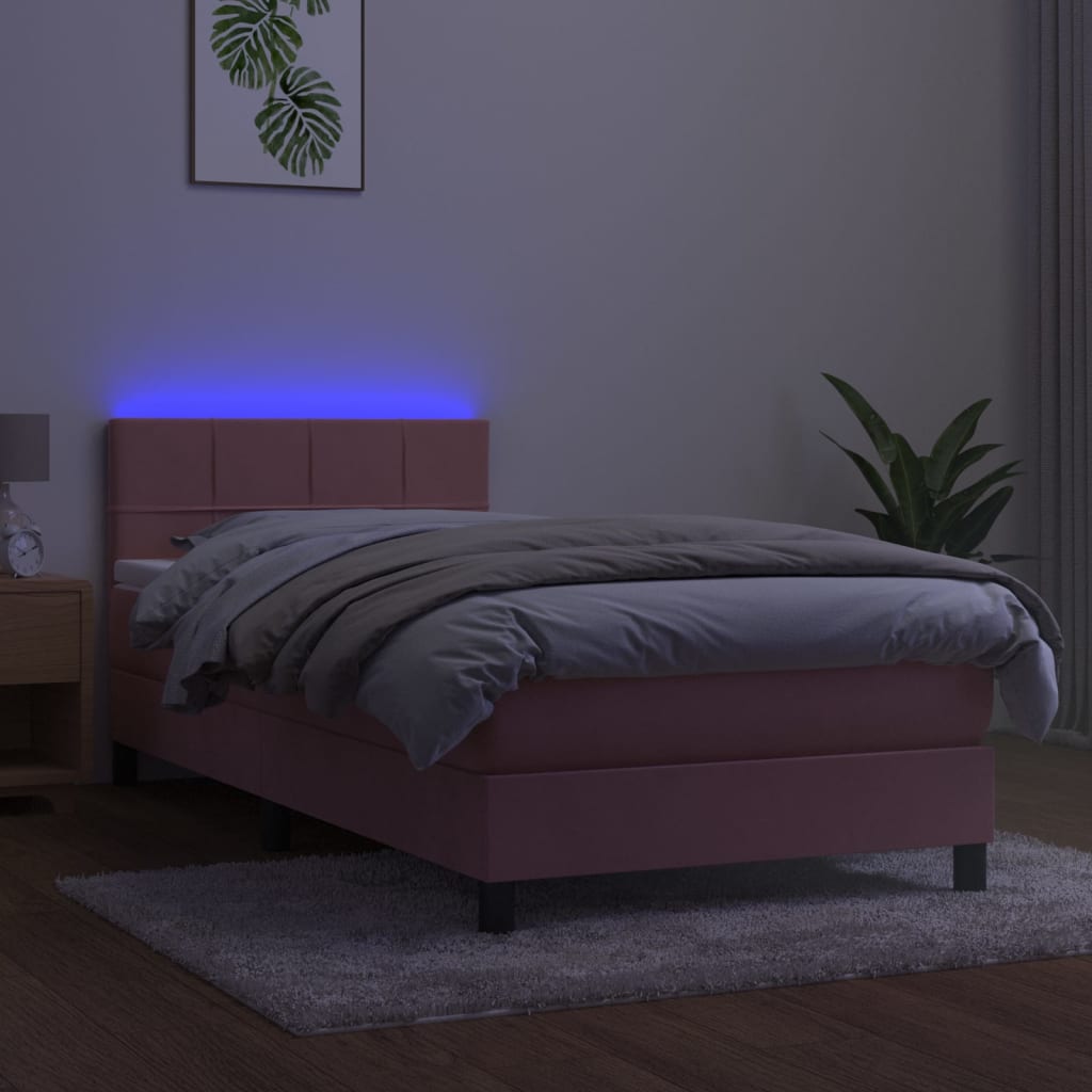 Federbett mit Matratze und rosa LED 100x200 cm aus Samt