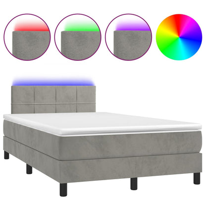Letto a Molle con Materasso e LED Grigio Chiaro 120x200 cm Velluto - homemem39