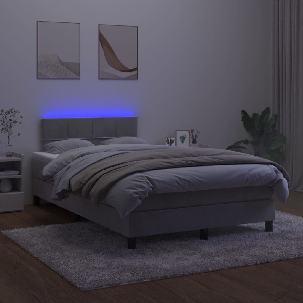 Letto a Molle con Materasso e LED Grigio Chiaro 120x200 cm Velluto - homemem39