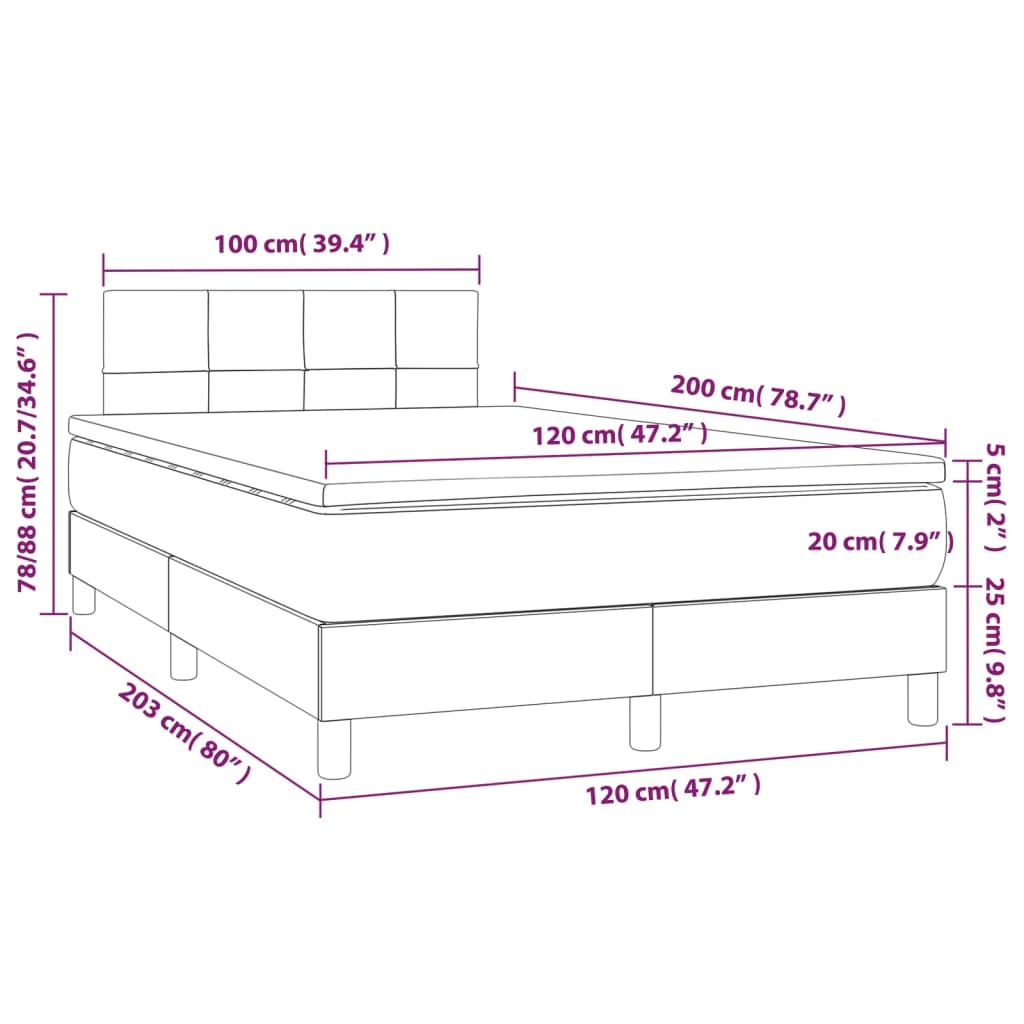 Letto a Molle con Materasso e LED Grigio Scuro 120x200 cm