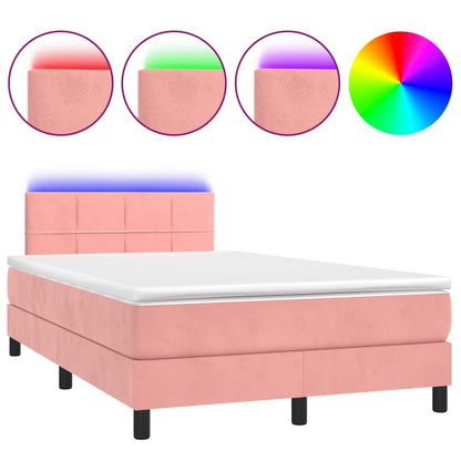 Letto a Molle con Materasso e LED Rosa 120x200 cm in Velluto