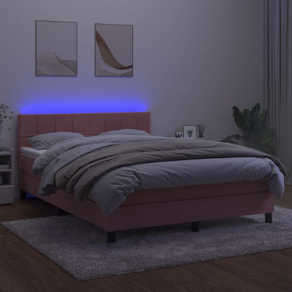 Letto a Molle con Materasso e LED Rosa 140x190 cm in Velluto