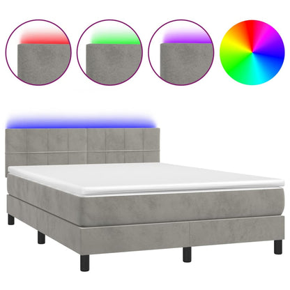 Letto a Molle Materasso e LED Grigio Chiaro 140x200 cm Velluto - homemem39