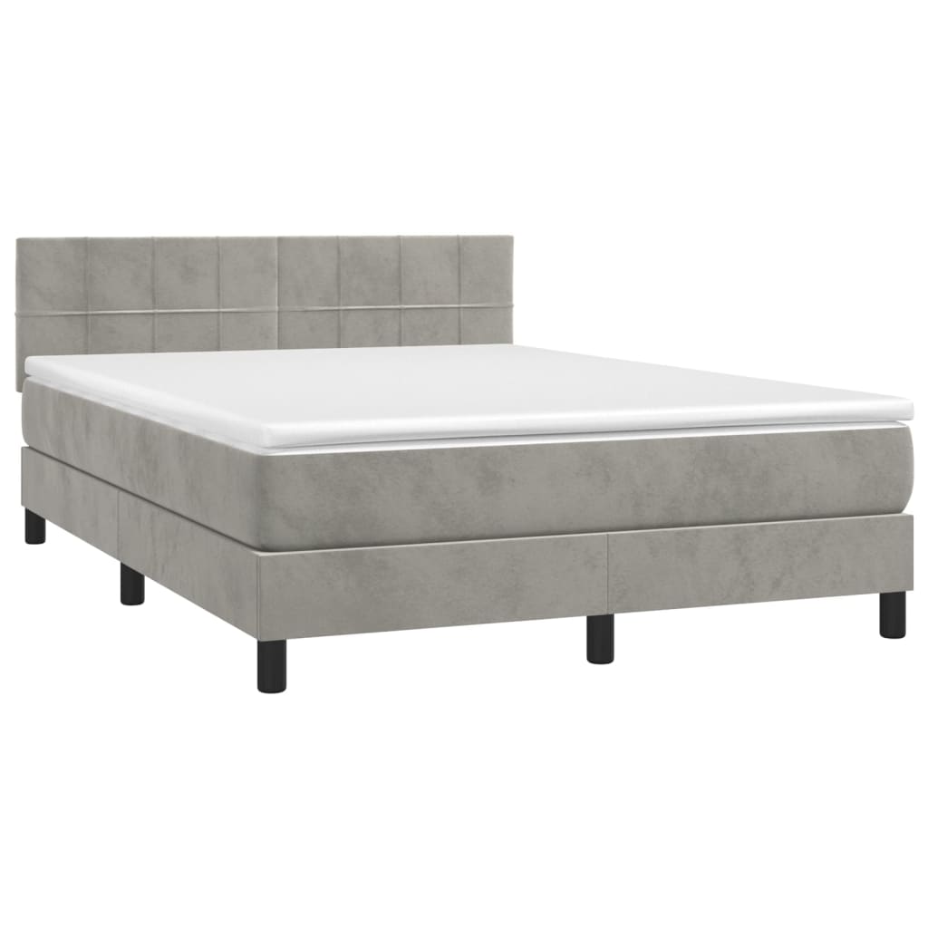 Letto a Molle Materasso e LED Grigio Chiaro 140x200 cm Velluto - homemem39