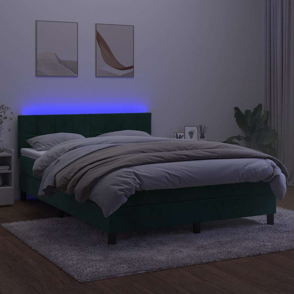 Letto a Molle con Materasso e LED Verde Scuro 140x200cm Velluto | homemem39