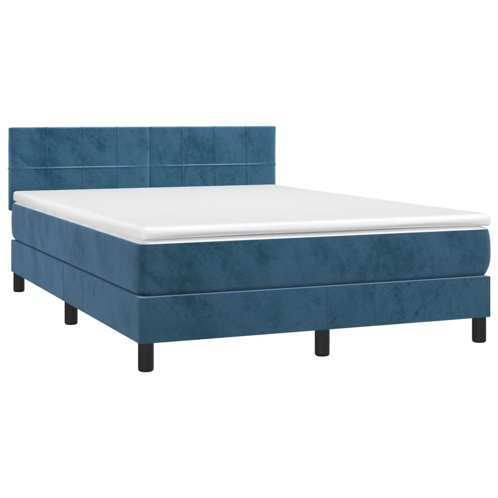 Letto a Molle con Materasso e LED Blu Scuro 140x200 cm - homemem39