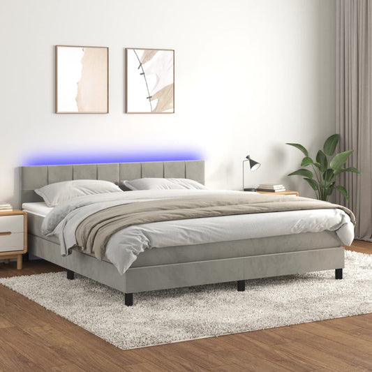 Letto a Molle con Materasso e LED Grigio Chiaro 160x200 cm Velluto