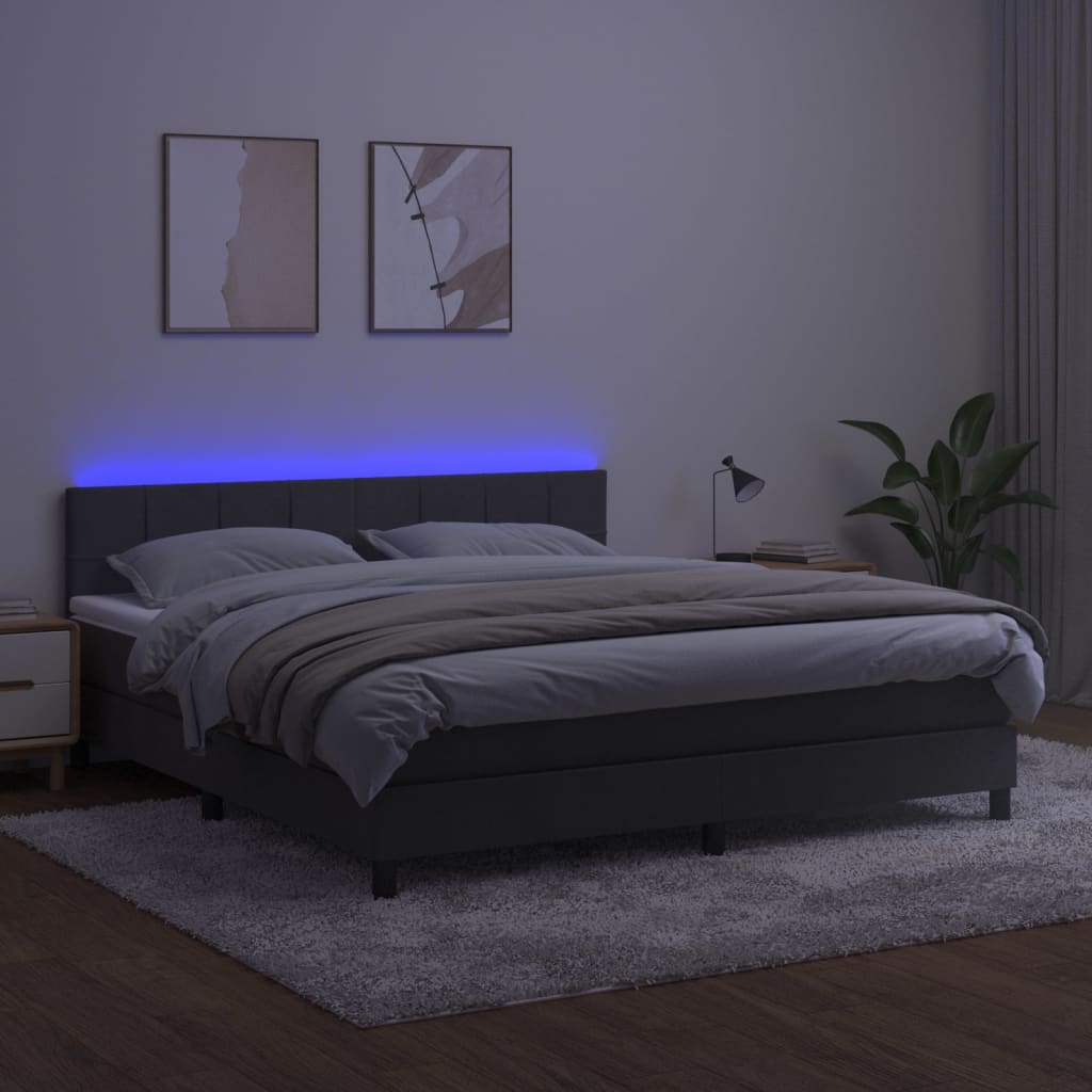 Letto a Molle con Materasso e LED Grigio Scuro 160x200 cm - homemem39