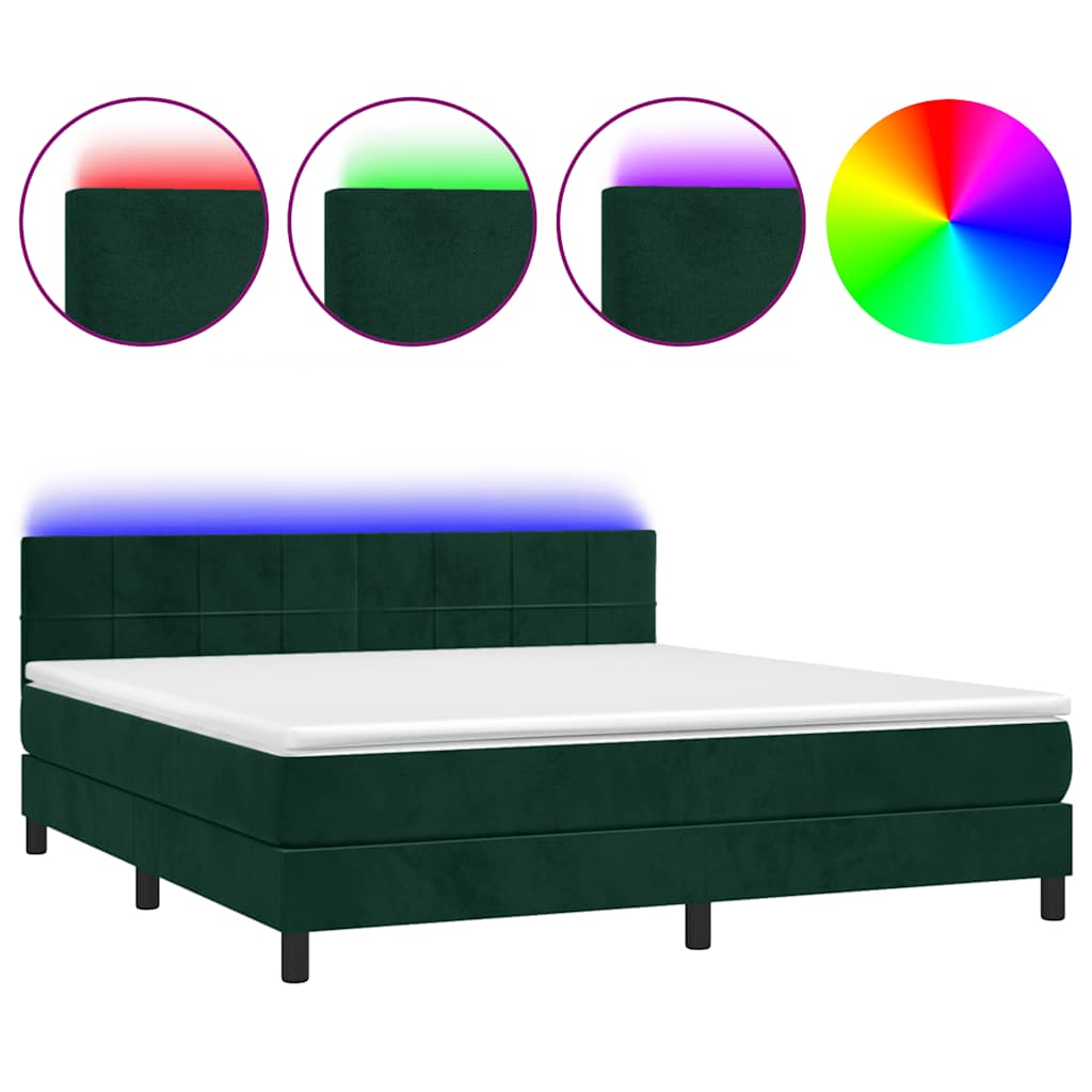 Letto a Molle con Materasso e LED Verde Scuro 160x200cm Velluto | homemem39