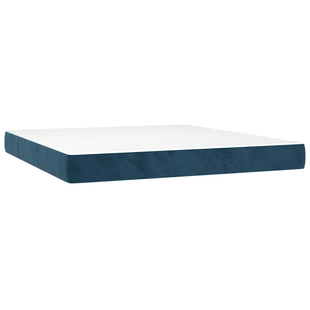 Letto a Molle con Materasso e LED Blu Scuro 160x200 cm