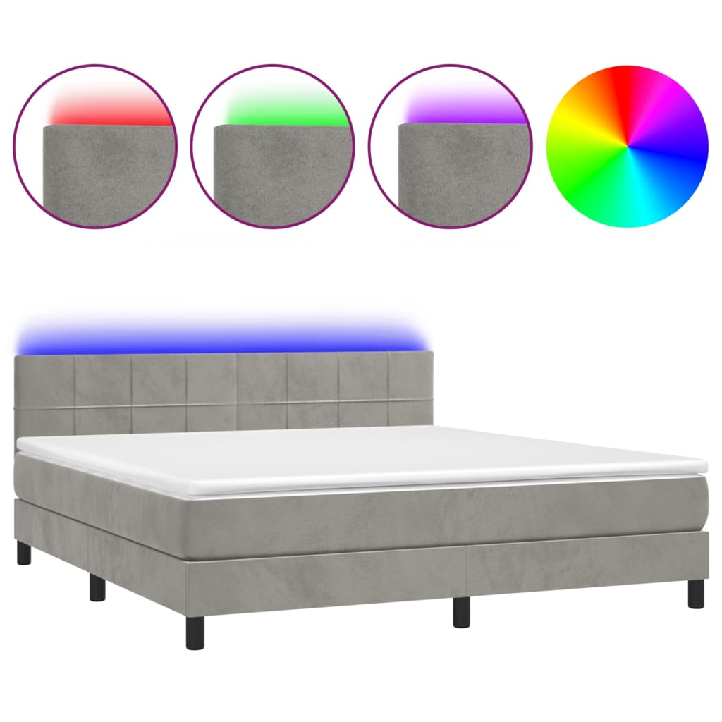 Letto a Molle con Materasso e LED Grigio Chiaro 180x200 cm Velluto