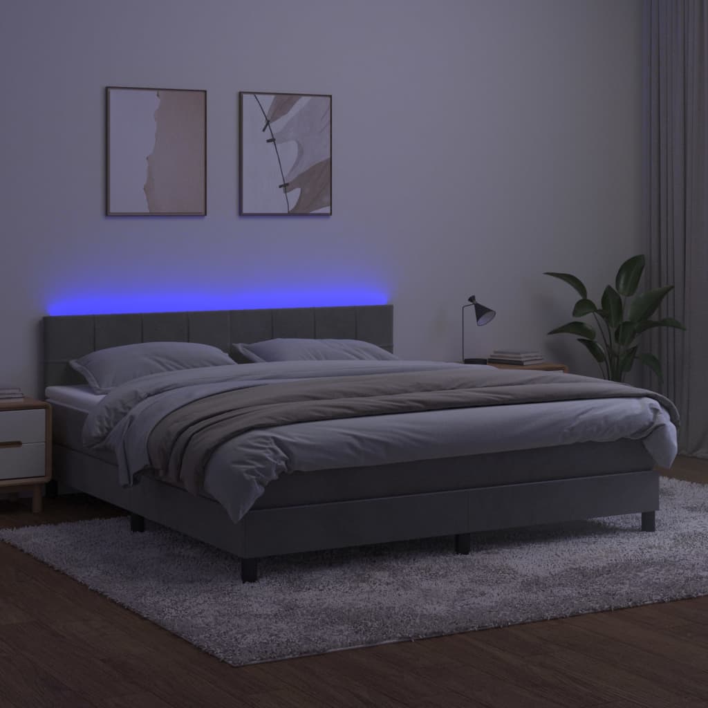 Letto a Molle con Materasso e LED Grigio Chiaro 180x200 cm Velluto