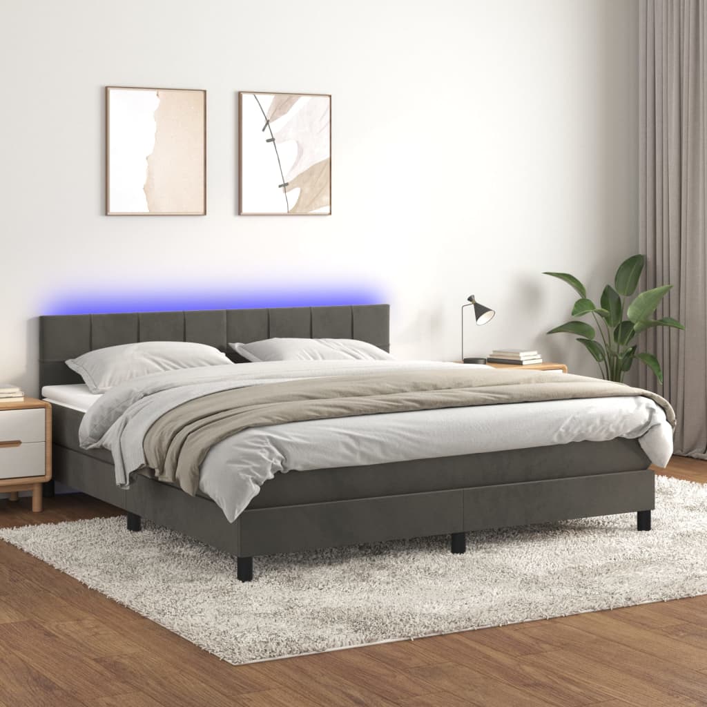 Letto a Molle con Materasso e LED Grigio Scuro 180x200 cm - homemem39