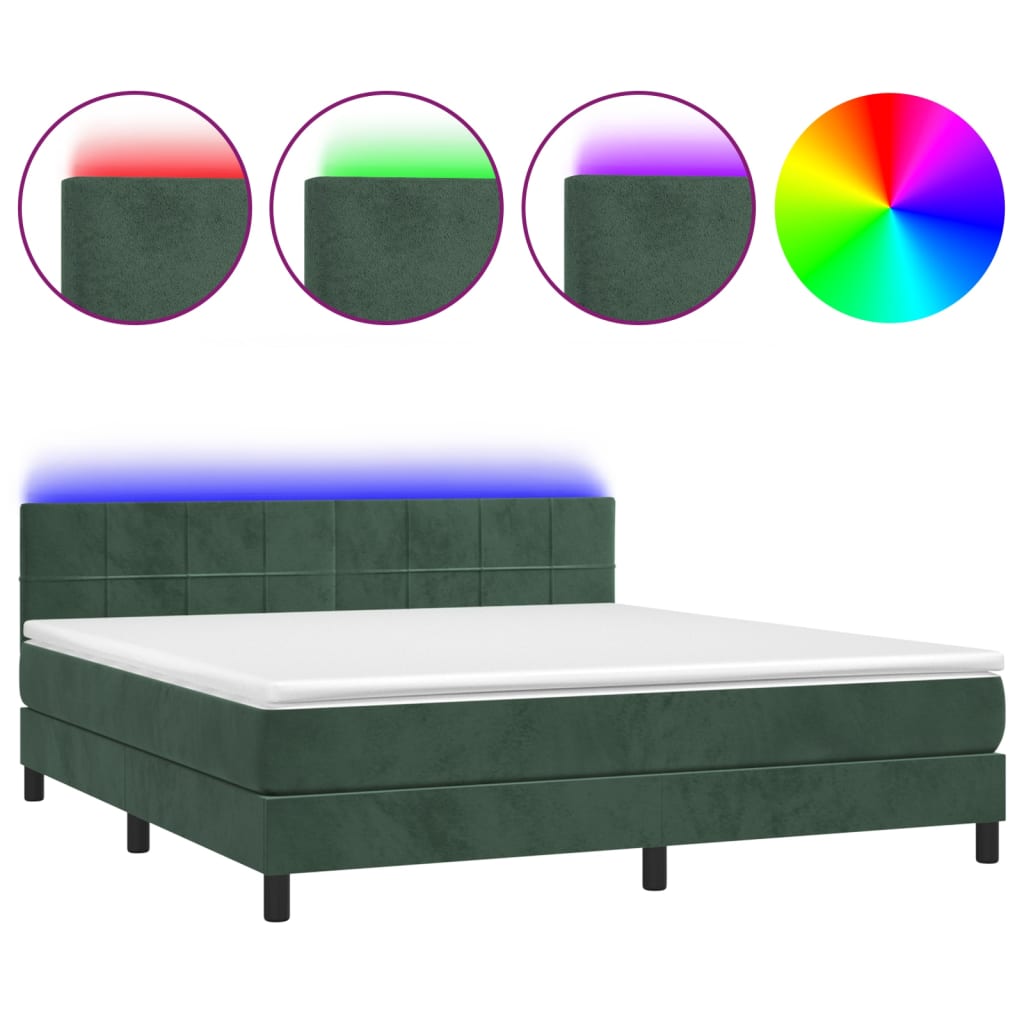 Letto a Molle con Materasso e LED Verde Scuro 180x200cm Velluto - homemem39