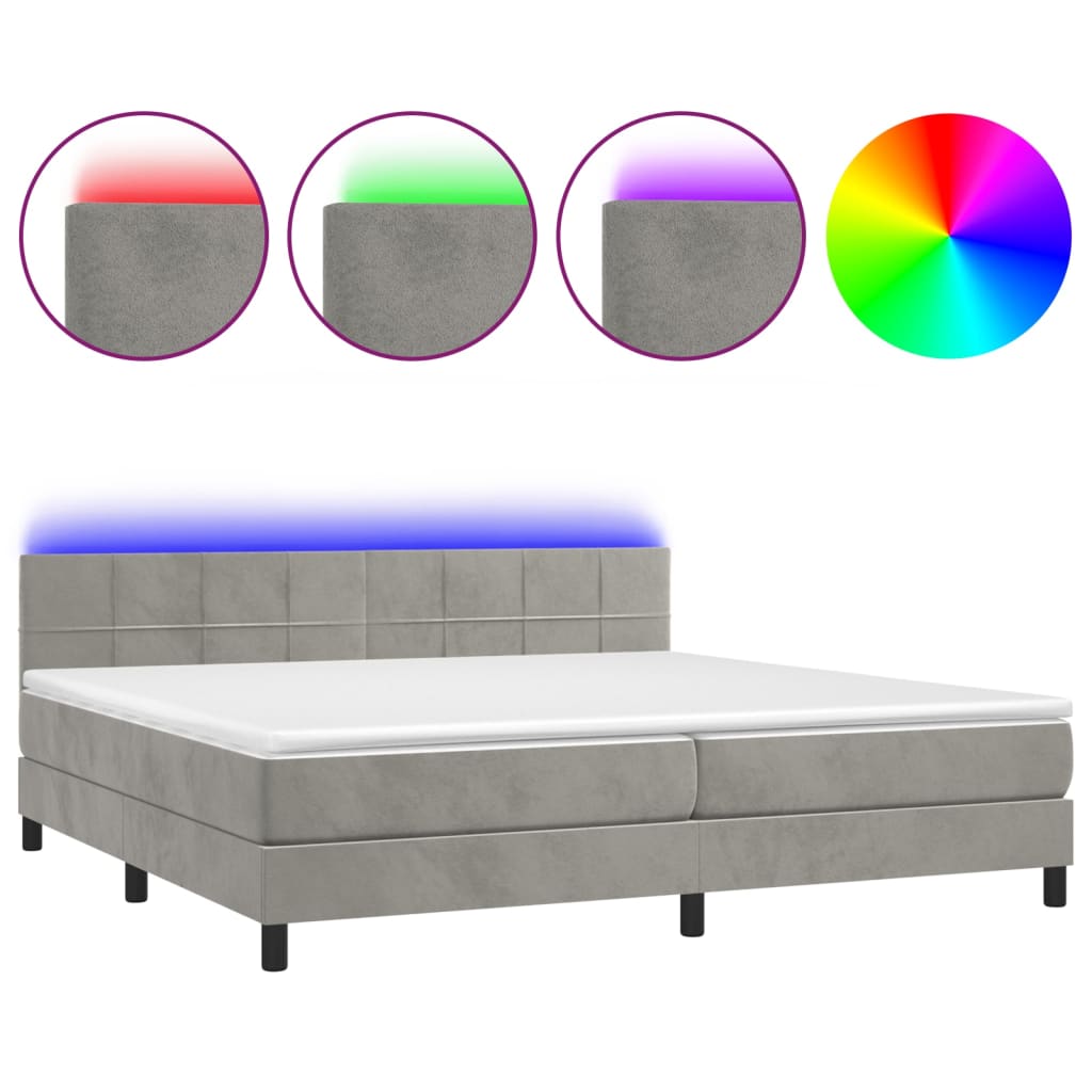 Letto a Molle con Materasso e LED Grigio Chiaro 200x200 cm Velluto | homemem39
