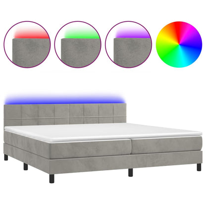Letto a Molle con Materasso e LED Grigio Chiaro 200x200 cm Velluto | homemem39