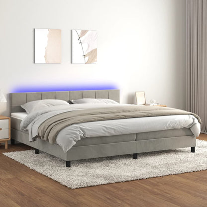 Letto a Molle con Materasso e LED Grigio Chiaro 200x200 cm Velluto | homemem39