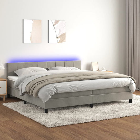 Letto a Molle con Materasso e LED Grigio Chiaro 200x200 cm Velluto | homemem39