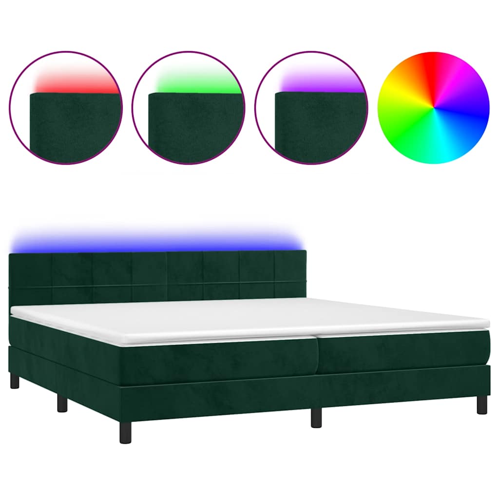 Letto a Molle con Materasso e LED Verde Scuro 200x200cm Velluto | homemem39