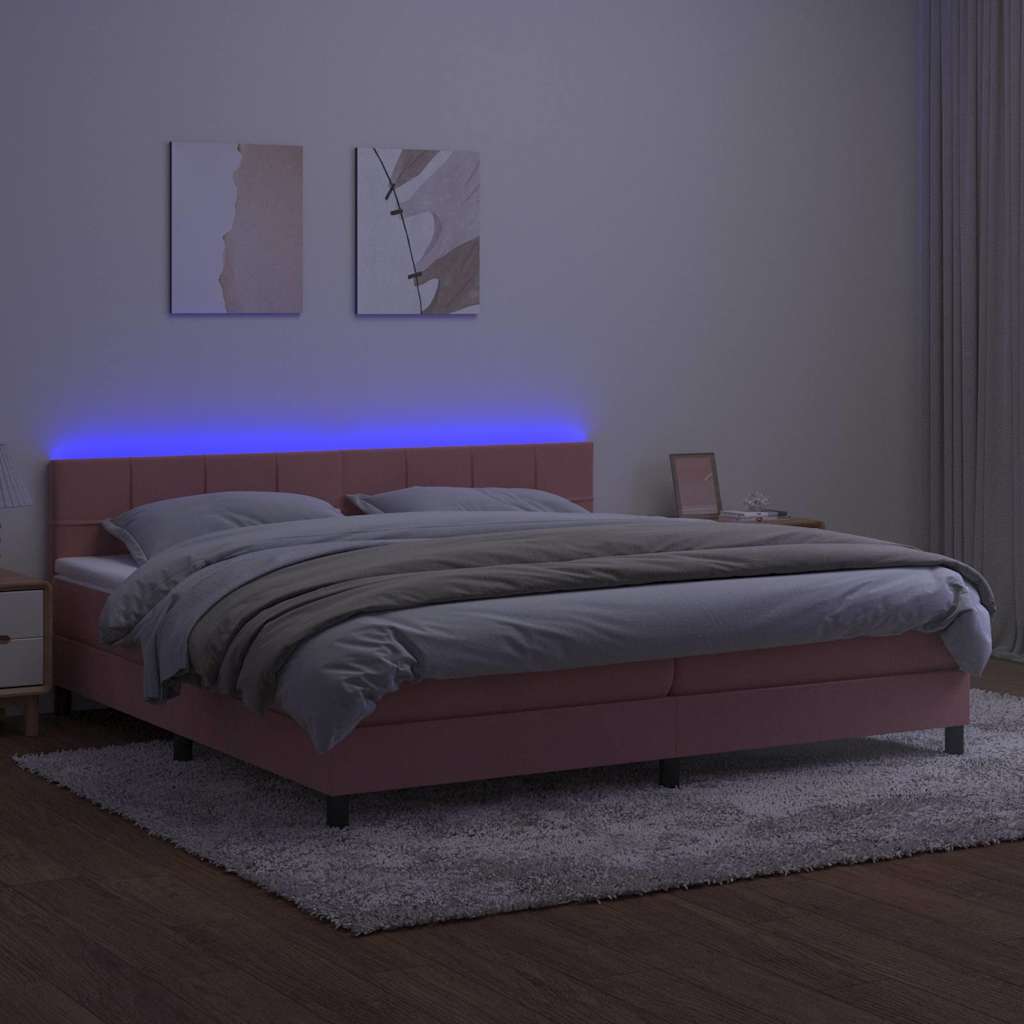Letto a Molle con Materasso e LED Rosa 200x200 cm in Velluto