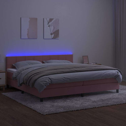 Letto a Molle con Materasso e LED Rosa 200x200 cm in Velluto