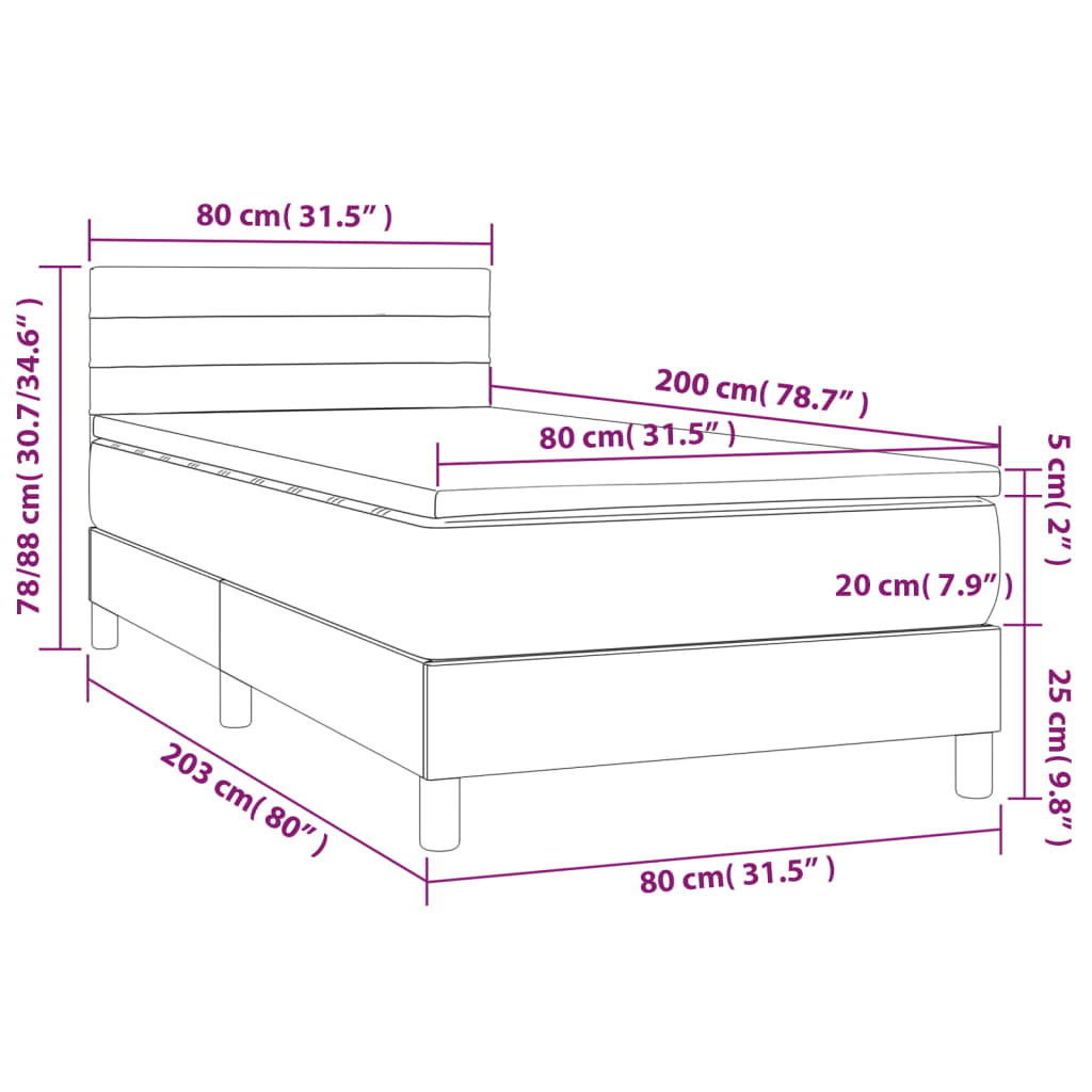 Letto a Molle con Materasso e LED Nero 80x200 cm in Velluto