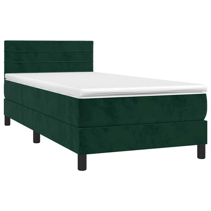 Letto a Molle con Materasso e LED Verde Scuro 80x200cm Velluto