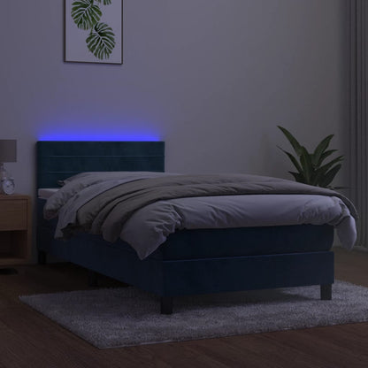 Letto a Molle con Materasso e LED Blu Scuro 80x200cm in Velluto