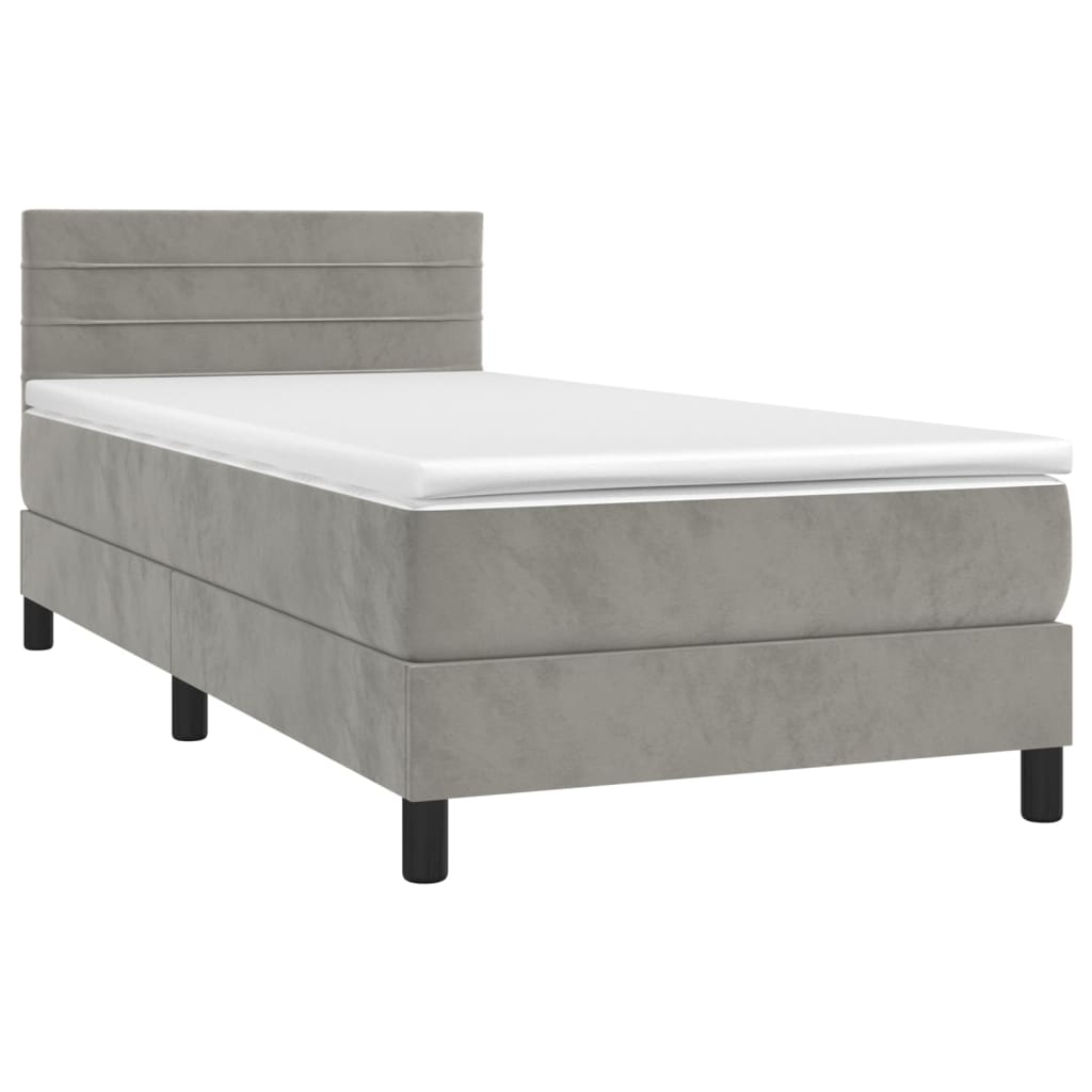 Letto a Molle con Materasso e LED Grigio Chiaro 90x190 cm Velluto - homemem39