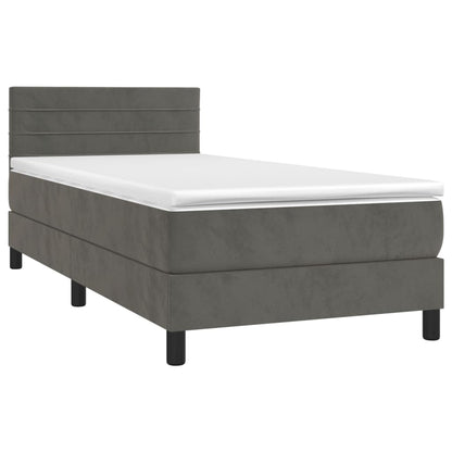 Letto a Molle con Materasso e LED Grigio Scuro 90x190cm Velluto - homemem39