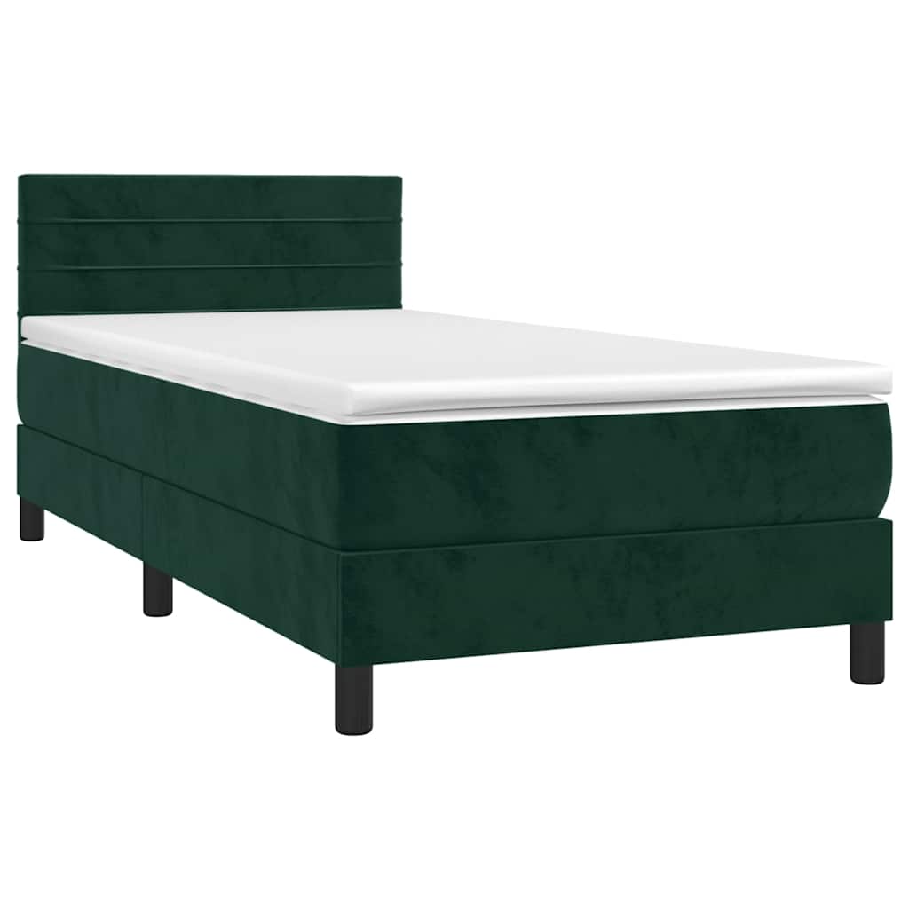 Letto a Molle con Materasso e LED Verde Scuro 90x190 cm Velluto | homemem39
