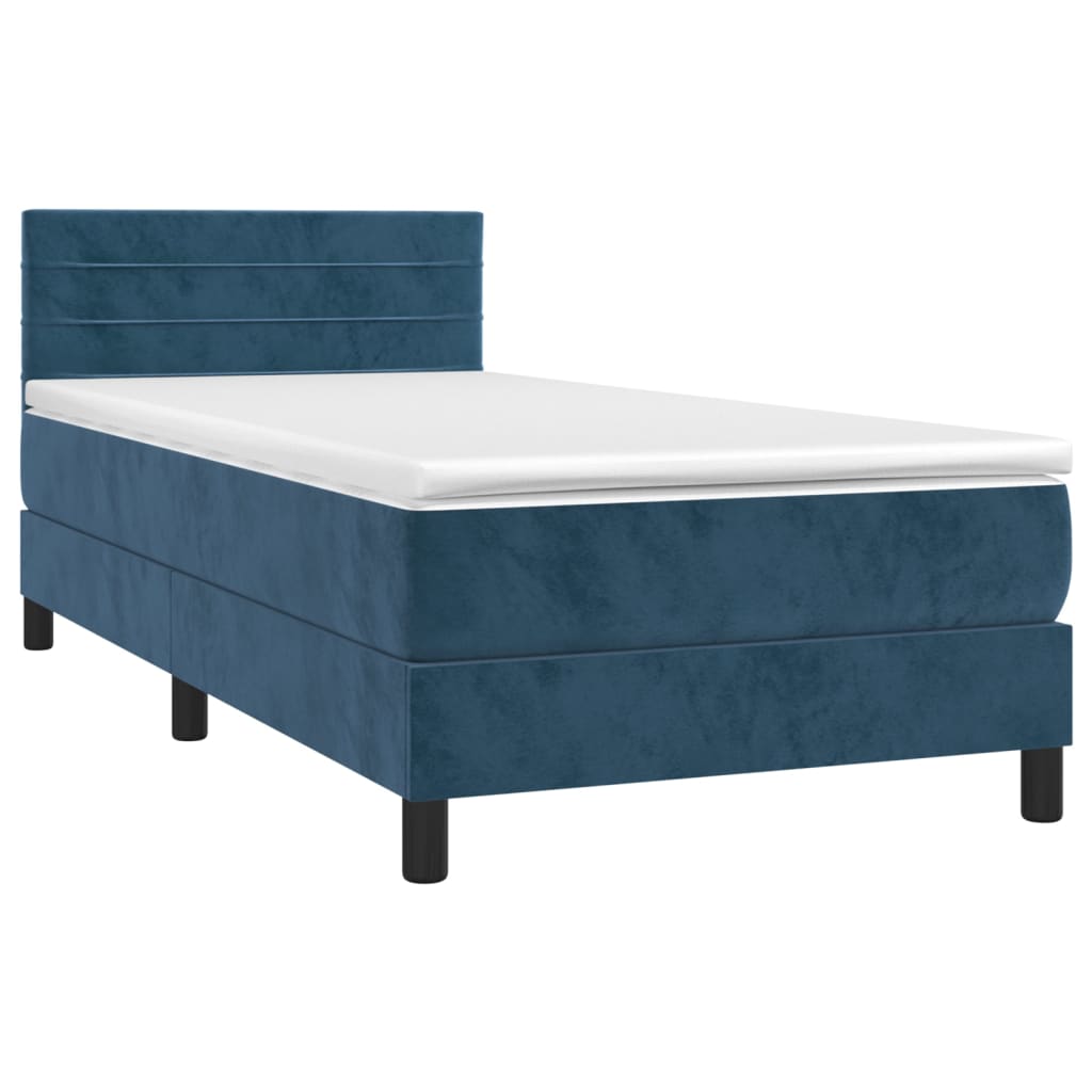 Letto a Molle con Materasso e LED Blu Scuro 90x190cm in Velluto - homemem39