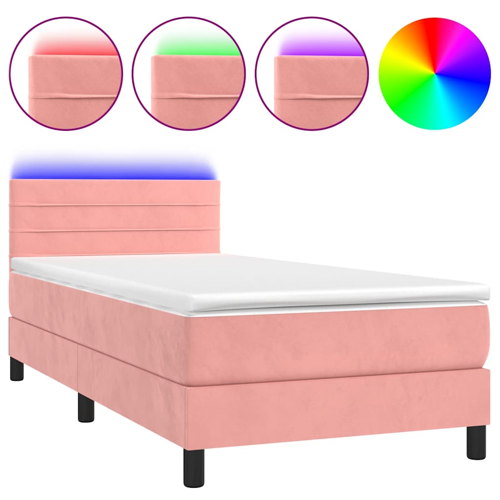 Letto a Molle con Materasso e LED Rosa 90x190 cm in Velluto