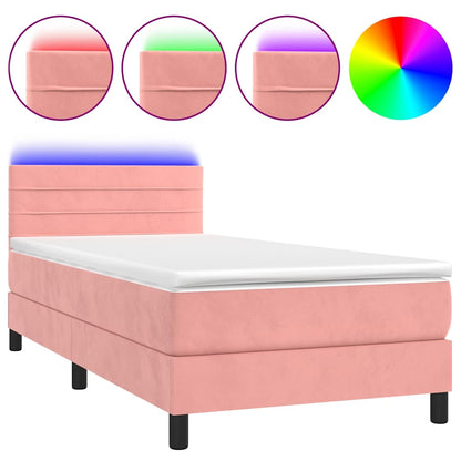 Letto a Molle con Materasso e LED Rosa 90x190 cm in Velluto