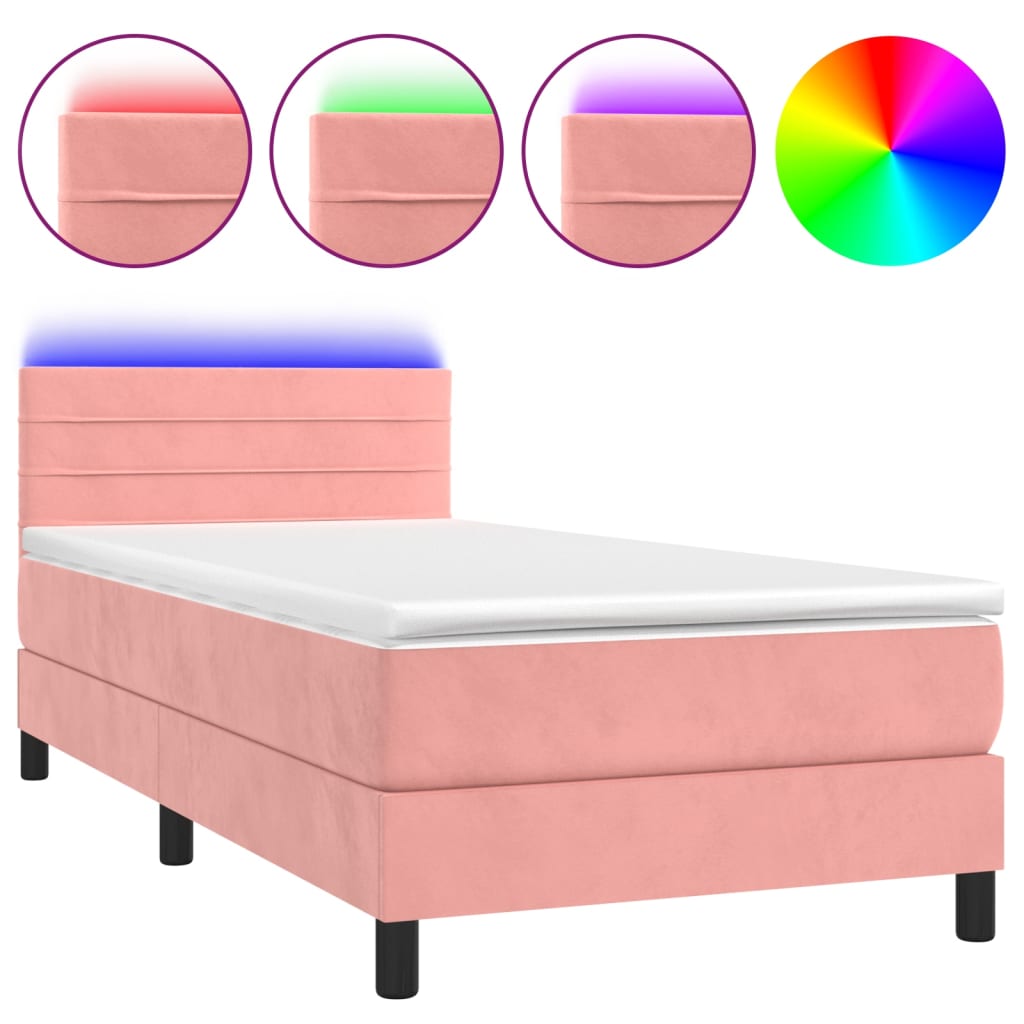 Letto a Molle con Materasso e LED Rosa 90x190 cm in Velluto